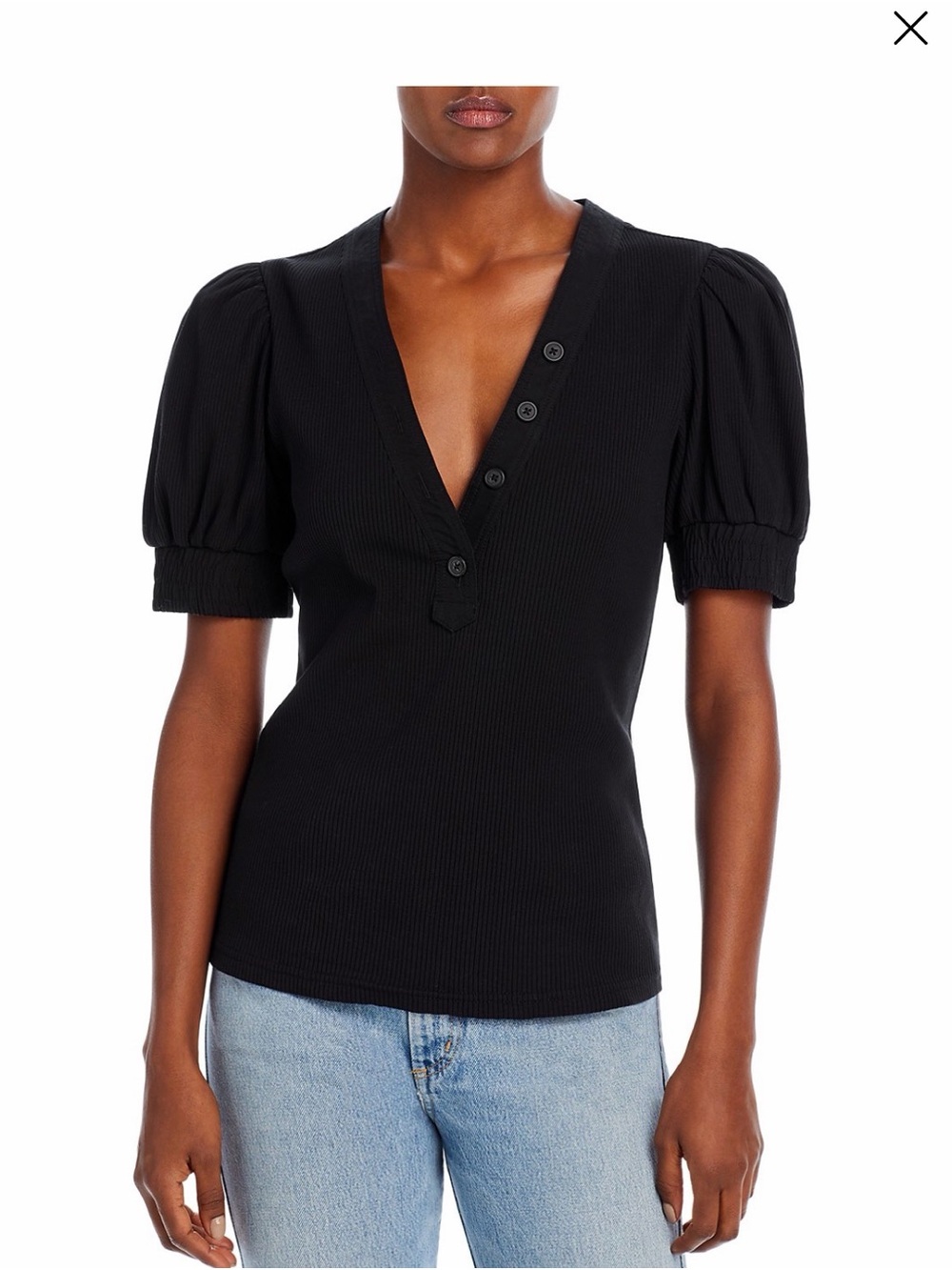 Derek Lam 10 Crosby V Neck Puff Sleeve Top